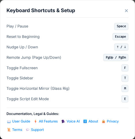 Keyboard Shortcuts & Setup Modal